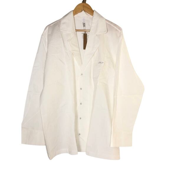 SKIMS Cotton Poplin Sleep Shirt Spa Button Up Long Sleeve Snow Logo White NWT 2X - Picture 3 of 8